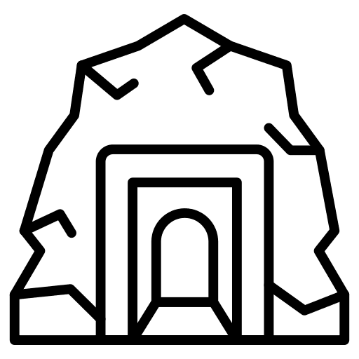 Cave construction and tools rock tunnel icon