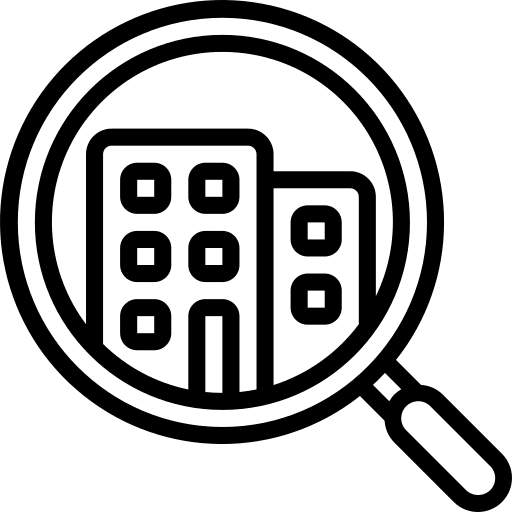 Building loupe inspector building icon
