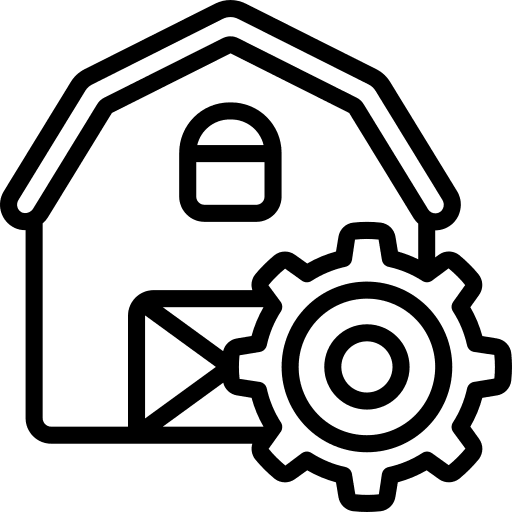 Farm engineering cog barn icon