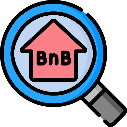 Bed and breakfast magnifying glass travel bed and breakfast icon