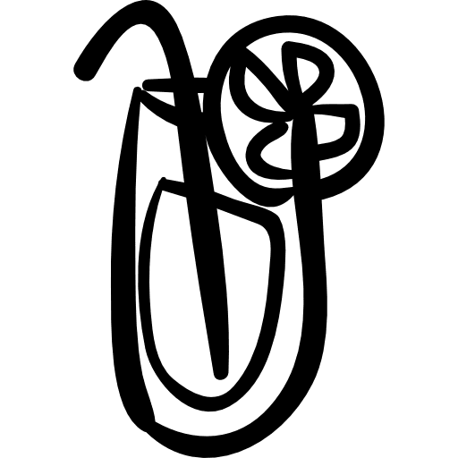 Hand drawn drink glass with a straw and lemon slice slice drink beverage icon