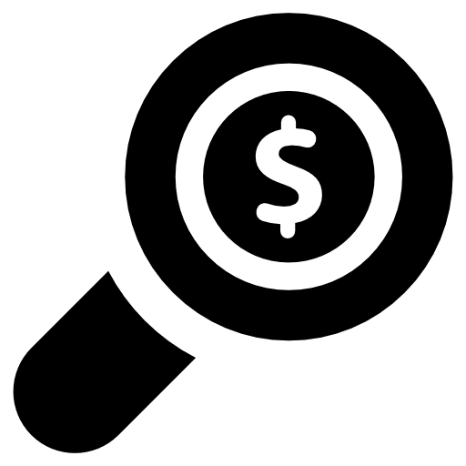 Money searcher search magnifying glass dollar sign icon