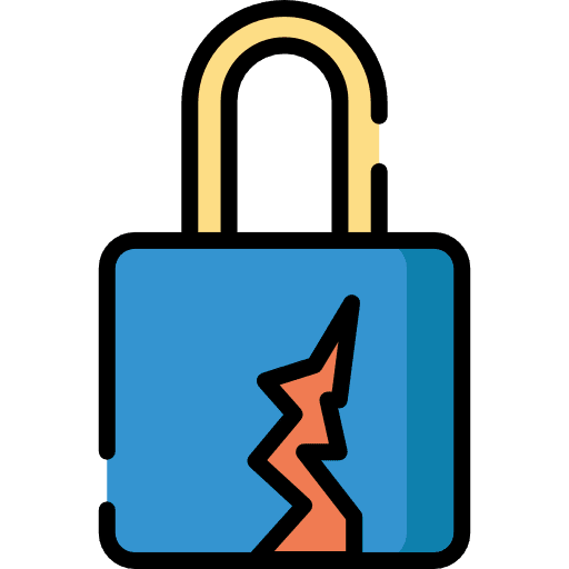 Broken padlock unlocked cracked security icon