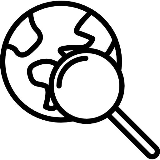 Planet earth magnifying glass communications world grid icon