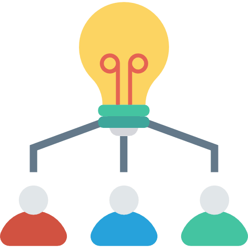 Group working bulb networking icon