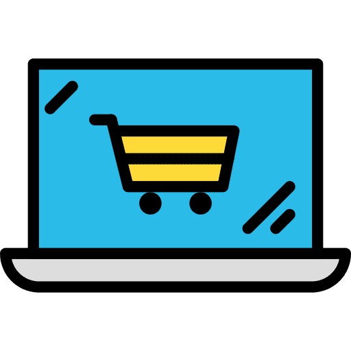 Laptop shopping cart computer online shop icon