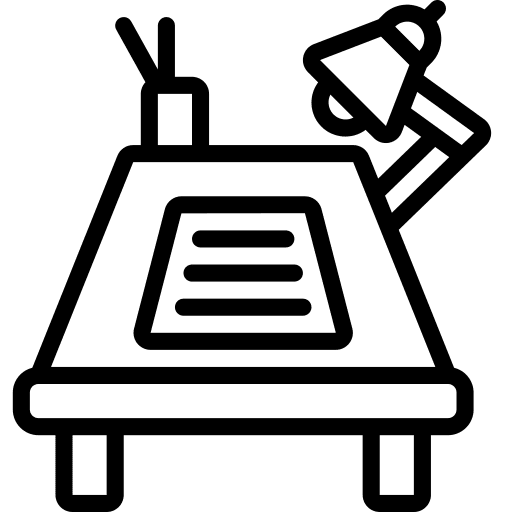 Desk table chair office icon