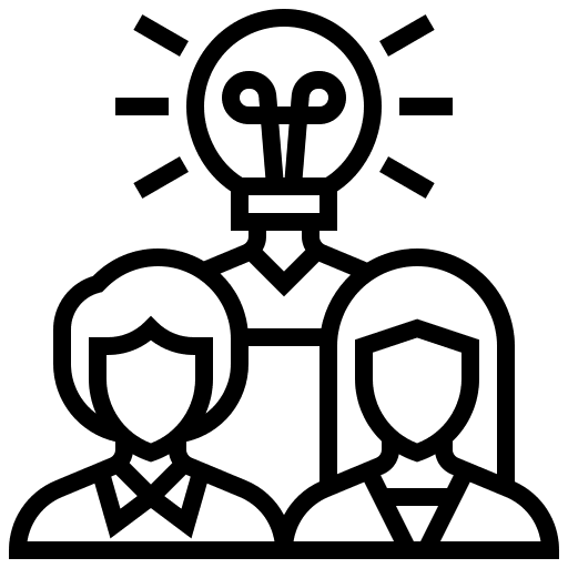 Team brainstorm lightbulb members icon