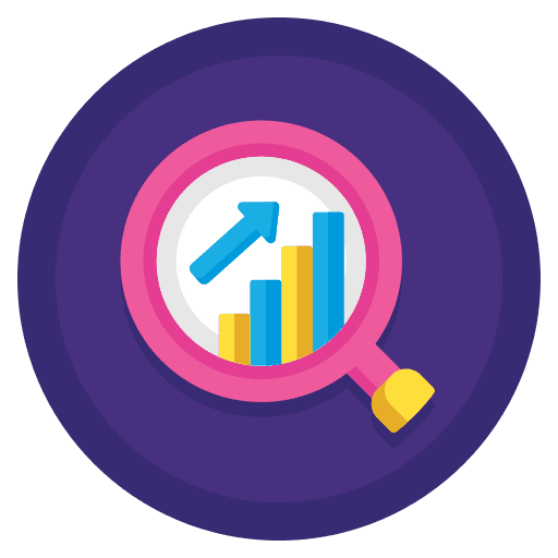 Optimization analysis arrow business and finance magnifying glass icon