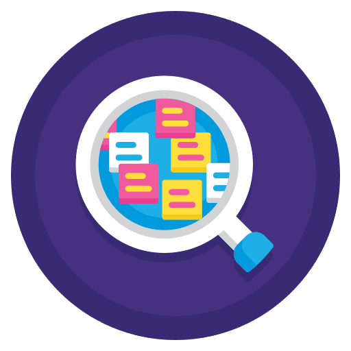Unstructured data magnifying glass analysis loupe icon