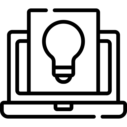 Think lightbulb screen laptop icon