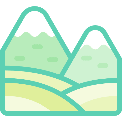 Valley mountains road clouds icon