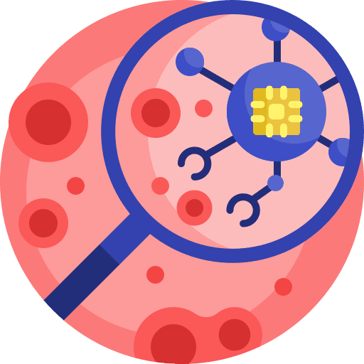 Nanorobot loupe magnifying glass artificial intelligence icon