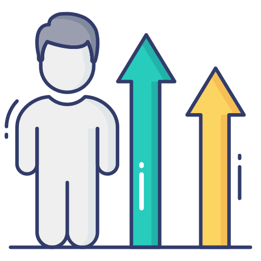 Infographic businessman analytics arrow up icon