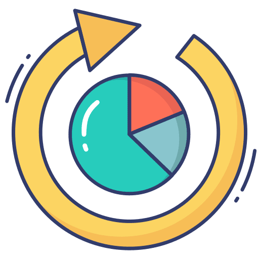 Diagram line bars circular arrows info icon