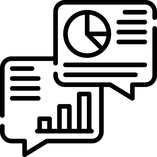 Discussion business and finance pie chart speech bubble icon