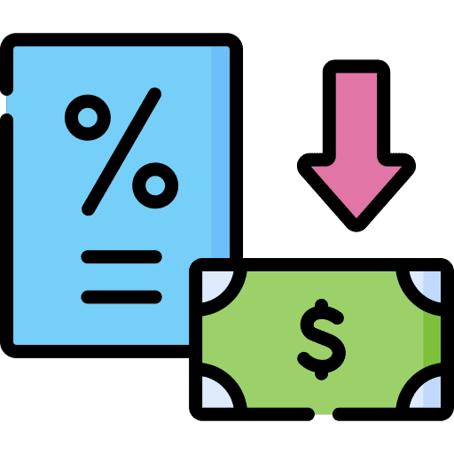 Down percentage dollar payment icon