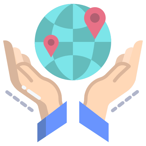 Worldwide position maps and location hand icon