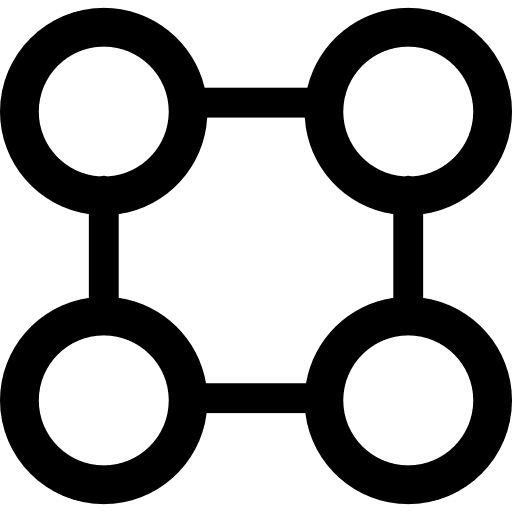Square graphic of four lines and four circles on the corners four squares square icon