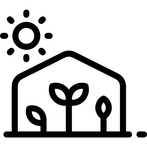 Greenhouse buildings plants sun icon