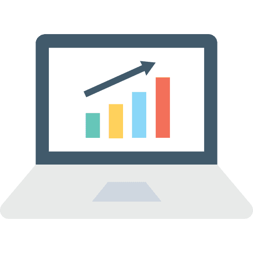 Laptop business stats analytics icon
