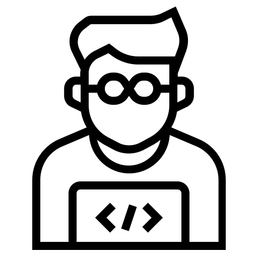 Programmer desk programmer speech bubble icon