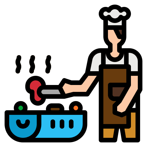 Bbq man cooking food and restaurant icon
