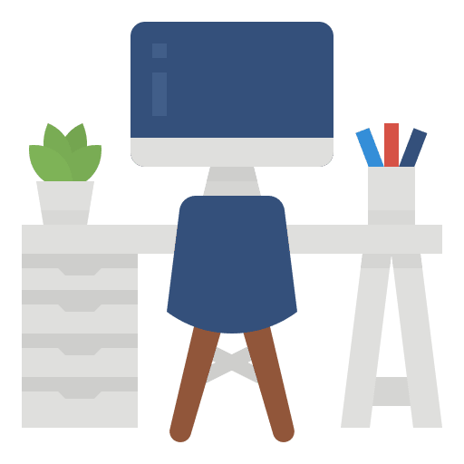 Desk workspace computer technology icon