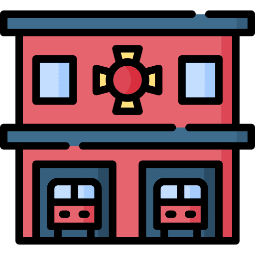 Fire department architecture and city buildings truck icon