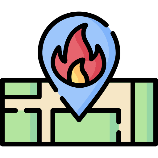 Coordinates location maps and location fire icon