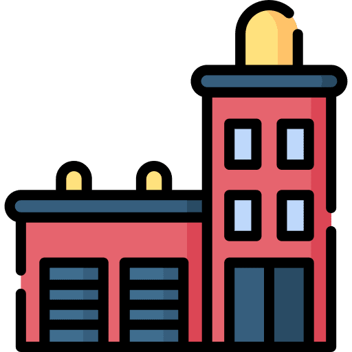 Fire station architecture and city fireman emergency icon