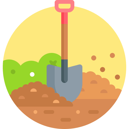 Shovel digging soil farming and gardening icon
