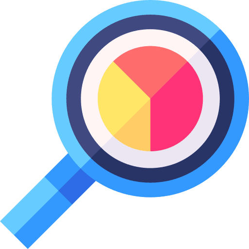Magnifying glass search pie chart analysis icon