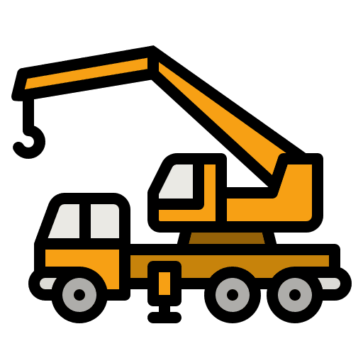 Crane truck vehicle construction and tools transportation icon