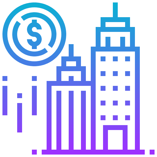Brokerage currency building coins icon