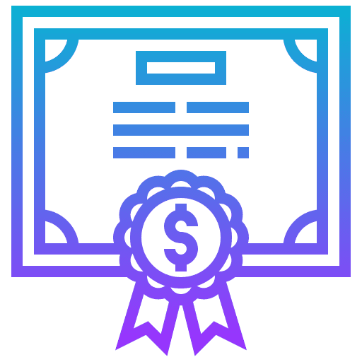 Certificate business and finance diploma software license icon