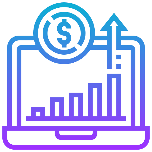 Laptop ui bar graph up arrow icon