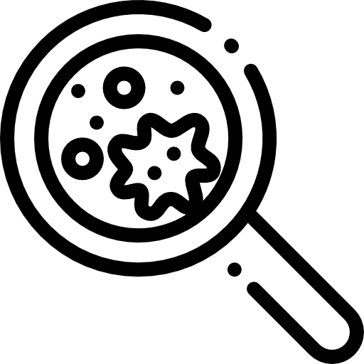 Virus petri dish magnifying glass science icon