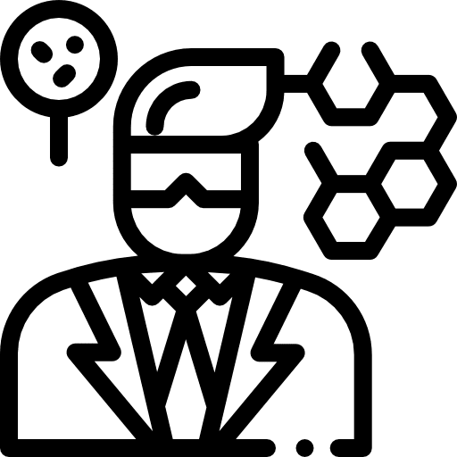Scientist user loupe professions and jobs icon
