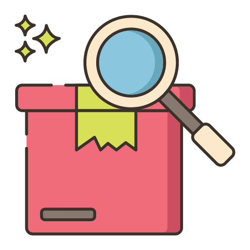 Tracking magnifying glass loupe box icon