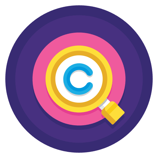 Copyright shapes magnifying circle icon