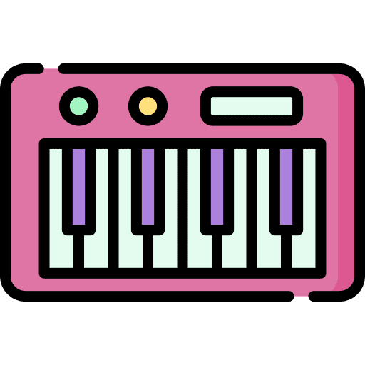 Synthesizer kid and baby kid music and multimedia icon