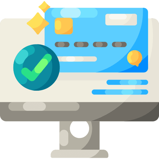 Online payment pay checked debit card icon