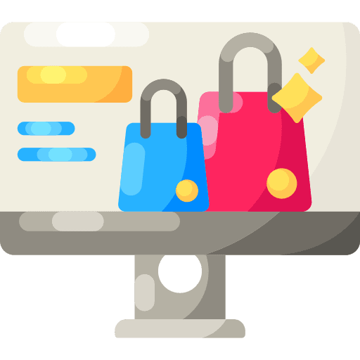 Ecommerce monitor shopping bag screen icon