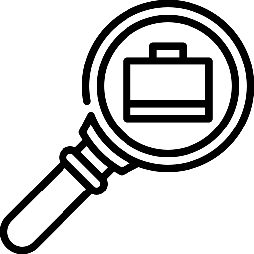 Job search magnifier professions and jobs opportunity icon