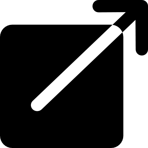 Black square button with an arrow pointing out to upper right out shortcut square icon