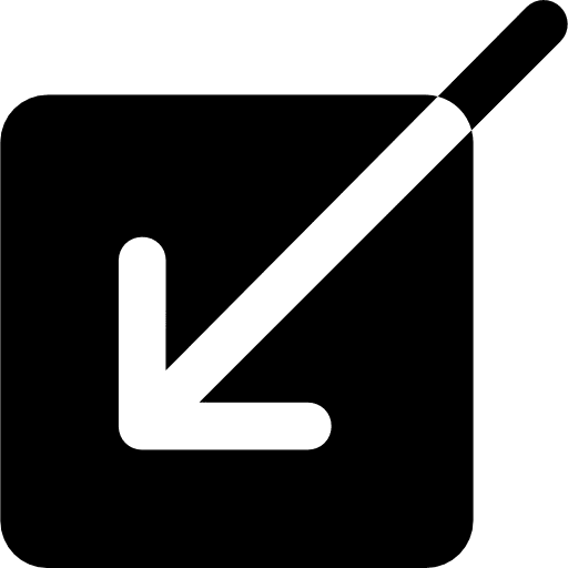 Diagonal arrow entering in black square button interface square symbol icon