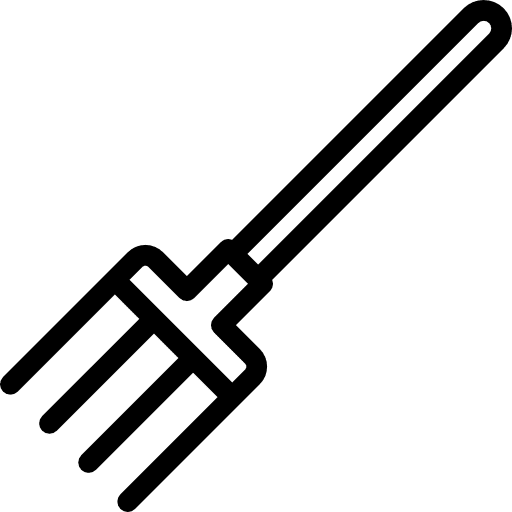 Pitchfork farming and gardening rake tools and utensils icon