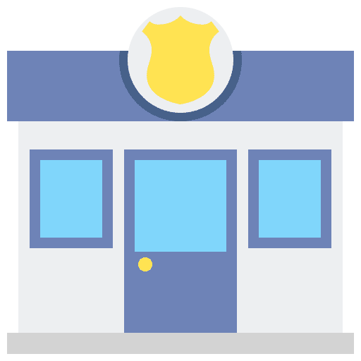 Police station architecture and city professions and jobs buildings icon