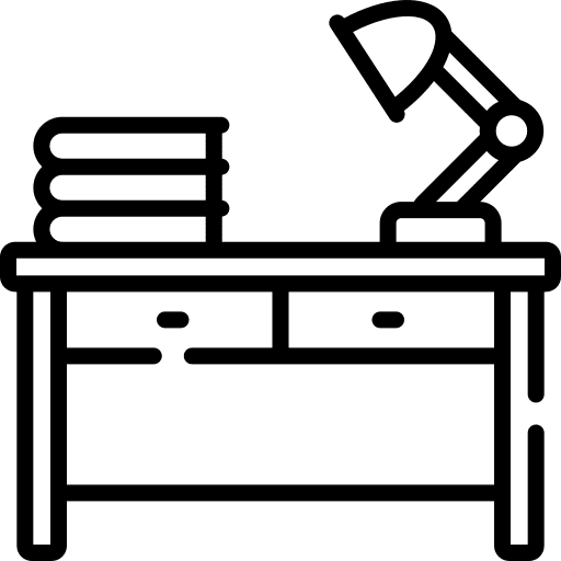 Desk office furniture and household teleworking icon